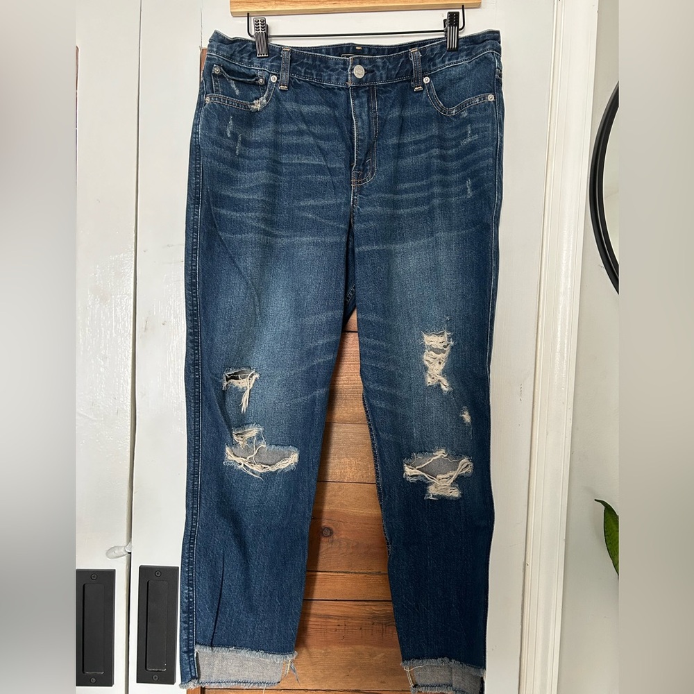 Abercrombie & Fitch Dark Blue Distressed Boyfriend Jeans